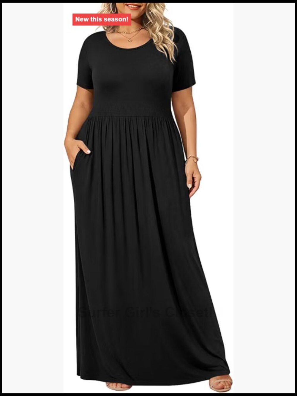Plus Size Maxi Dress with Pockets Short Sleeve Rayon Spandex Summer